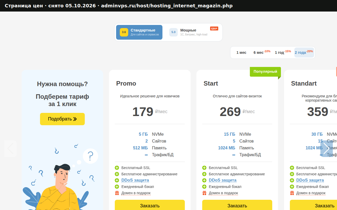 Страница цен adminvps.ru
