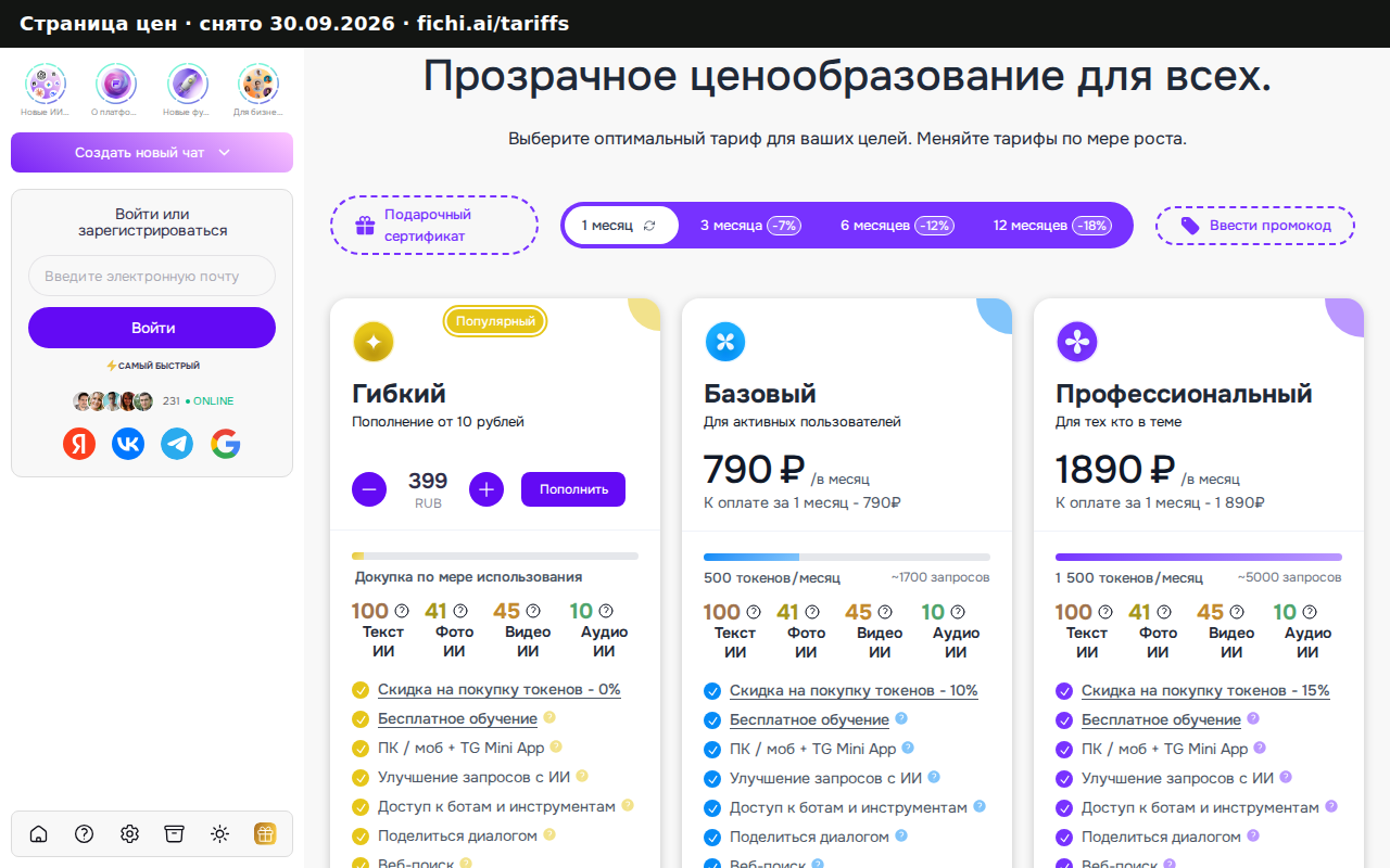 Страница цен fichi.ai