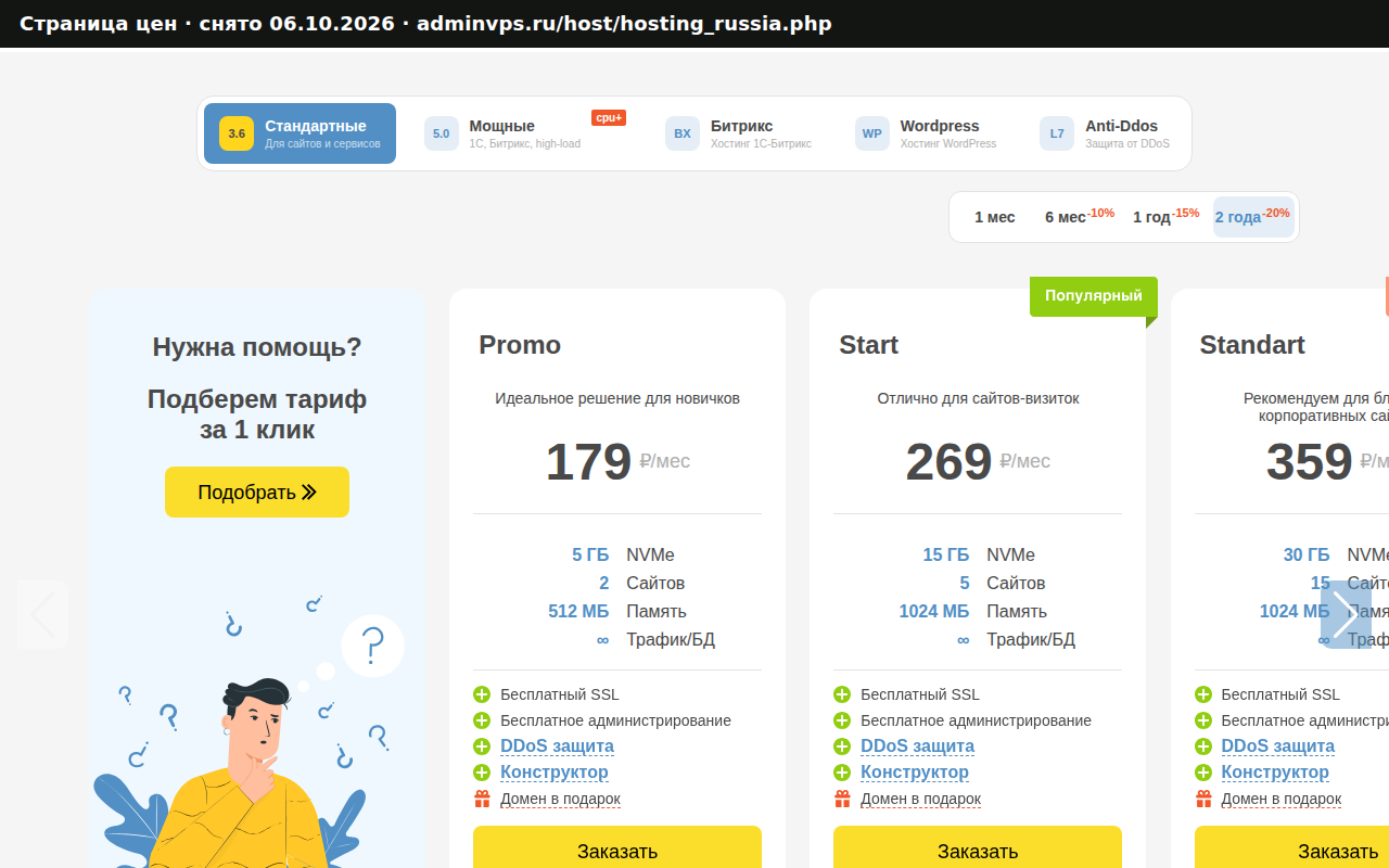 Страница цен adminvps.ru